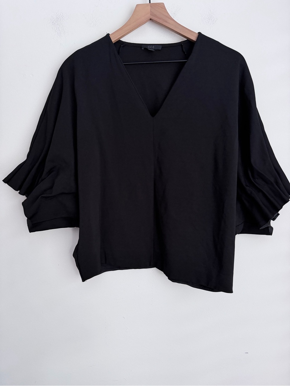COS Black ruched Sleeve Blouse top boxy Size XS